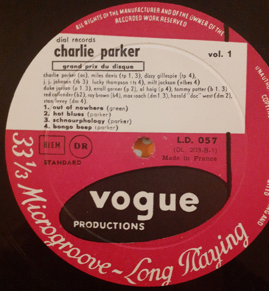 Charlie Parker : Vol. 1 (10", Comp, Mono, RE)