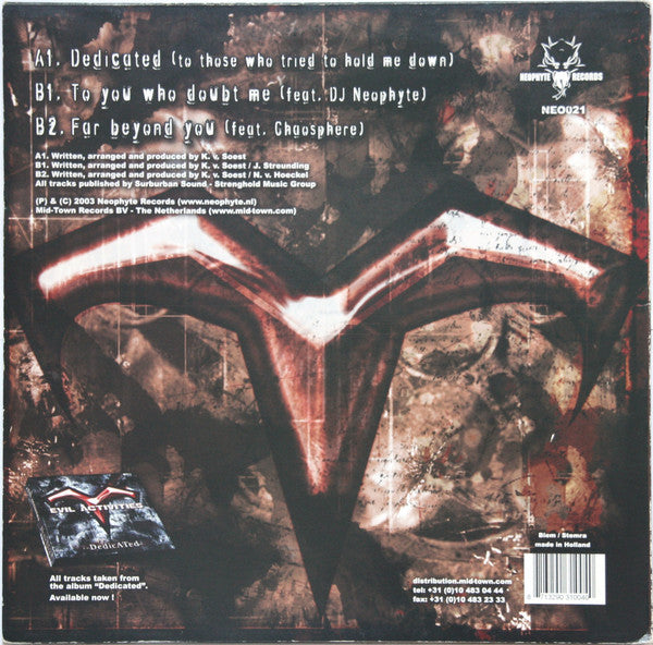 Evil Activities : Dedicated (To Those Who Tried To Hold Me Down) (12")
