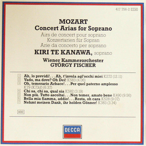 Wolfgang Amadeus Mozart - Kiri Te Kanawa, Wiener Kammerorchester, György Fischer : Concert Arias (CD, RE, RM)