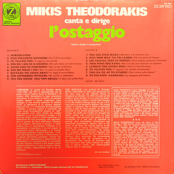 Mikis Theodorakis : L'Ostaggio (LP, Album, RE)