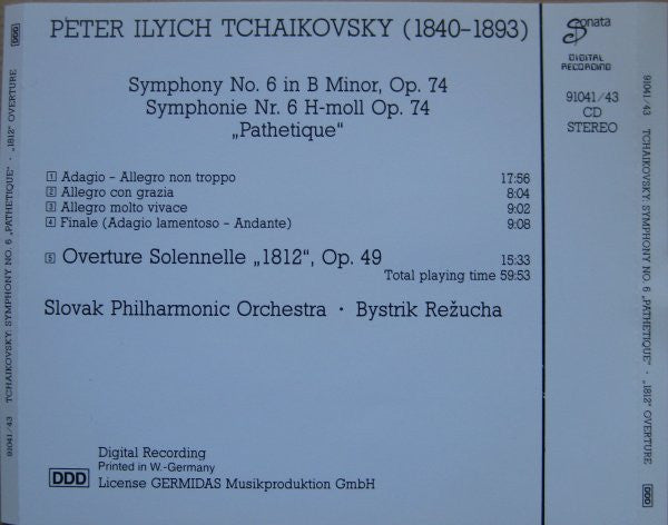 Pyotr Ilyich Tchaikovsky - Slovak Philharmonic Orchestra, Bystrík Režucha : Symphony No. 6 „Pathétique“  • Overture Solennelle „1812“ (CD)