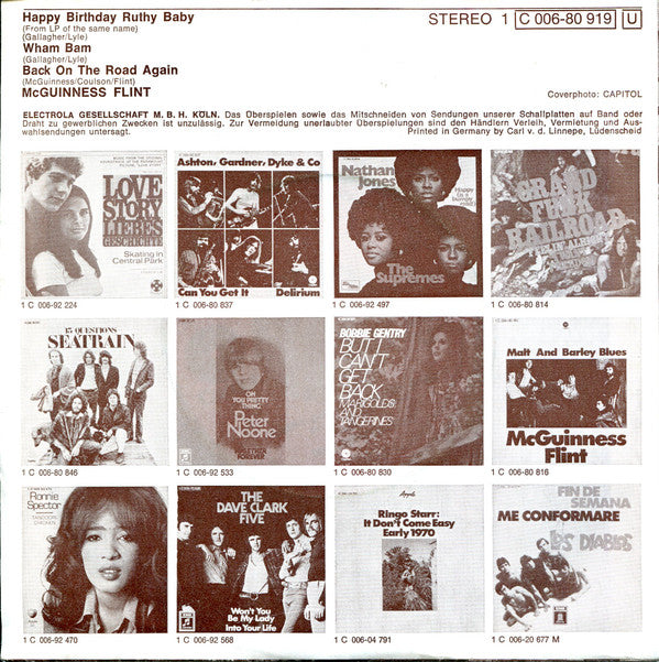 McGuinness Flint : Happy Birthday Ruthy Baby (7", Single)