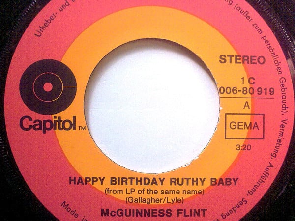 McGuinness Flint : Happy Birthday Ruthy Baby (7", Single)