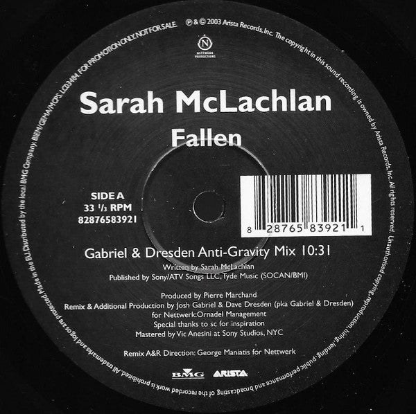 Sarah McLachlan : Fallen (12", Promo)