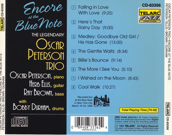 The Oscar Peterson Trio : Encore At The Blue Note (CD, Album, RP)