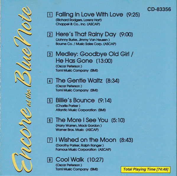 The Oscar Peterson Trio : Encore At The Blue Note (CD, Album, RP)