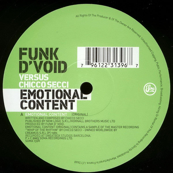 Funk D'Void Versus Chicco Secci : Emotional Content (12")
