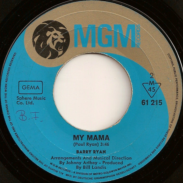 Barry Ryan : The Colour Of My Love / My Mama (7", Single)