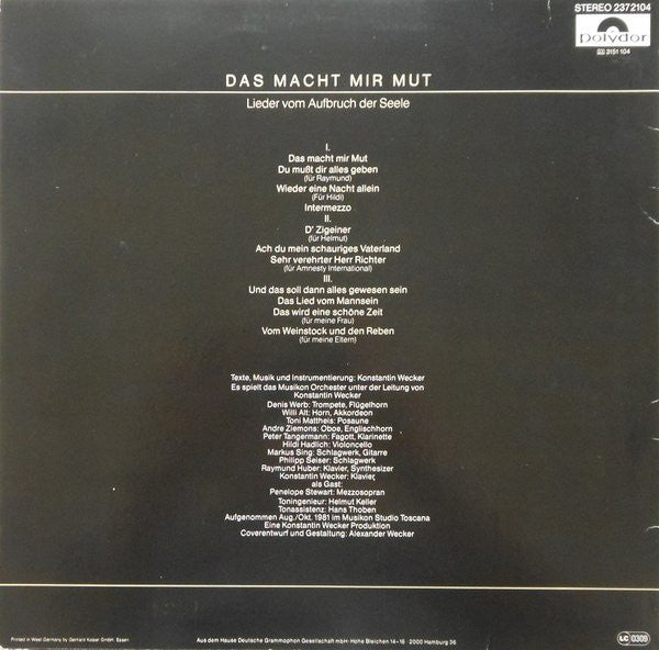 Konstantin Wecker : Das Macht Mir Mut (LP, Album)