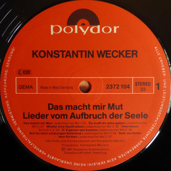 Konstantin Wecker : Das Macht Mir Mut (LP, Album)