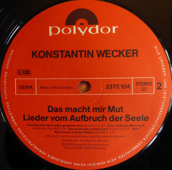 Konstantin Wecker : Das Macht Mir Mut (LP, Album)