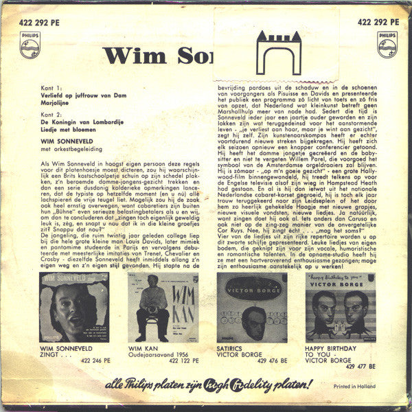 Wim Sonneveld : Verliefd Op Juffrouw Van Dam (7", EP, Mono)