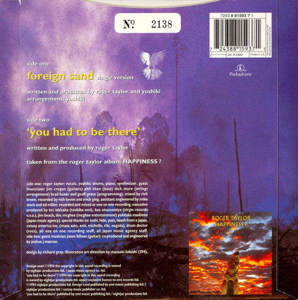 Roger Taylor & Yoshiki : Foreign Sand (7", Single, Ltd, Num, Blu)