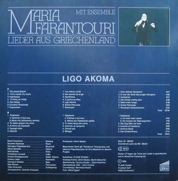 Maria Farandouri : Lieder Aus Griechenland (LP, Album)