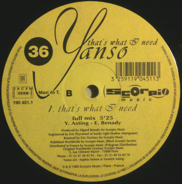 Yanso : That's What I Need (12")