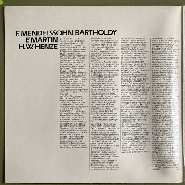 Hans Werner Henze, Frank Martin (3), Felix Mendelssohn-Bartholdy, Trio Fontenay : Kammersonate - Trio Über Irländische Volkslieder - Klaviertrio C-Moll Op. 66 (LP)