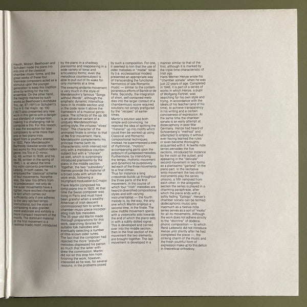 Hans Werner Henze, Frank Martin (3), Felix Mendelssohn-Bartholdy, Trio Fontenay : Kammersonate - Trio Über Irländische Volkslieder - Klaviertrio C-Moll Op. 66 (LP)