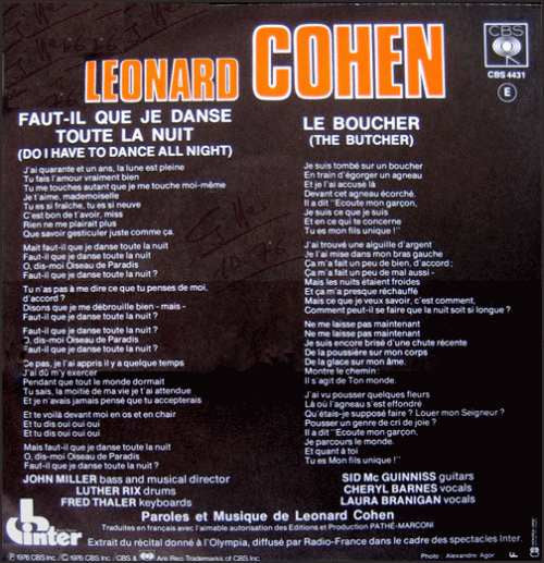 Leonard Cohen : Do I Have To Dance All Night / The Butcher (7", Single)