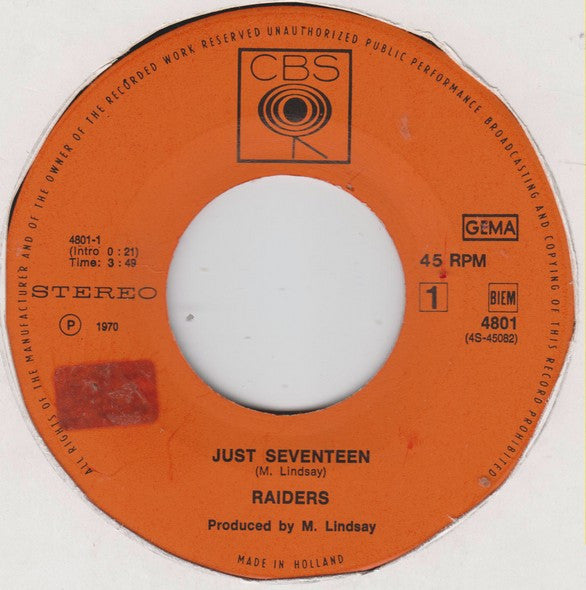 Raiders (2) : Just Seventeen (7", Single)