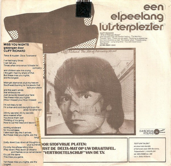 Cliff Richard : Miss You Nights (7", Single)