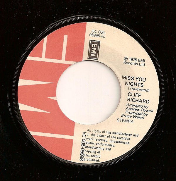 Cliff Richard : Miss You Nights (7", Single)