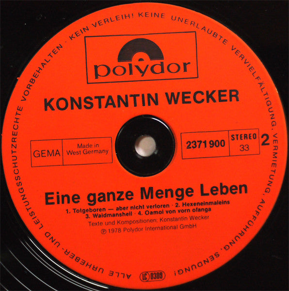 Konstantin Wecker : Eine Ganze Menge Leben (LP, Album)