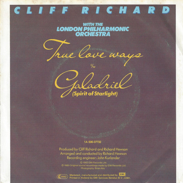 Cliff Richard With The London Philharmonic Orchestra : True Love Ways (7", Single)