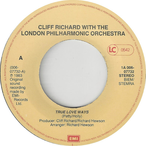Cliff Richard With The London Philharmonic Orchestra : True Love Ways (7", Single)