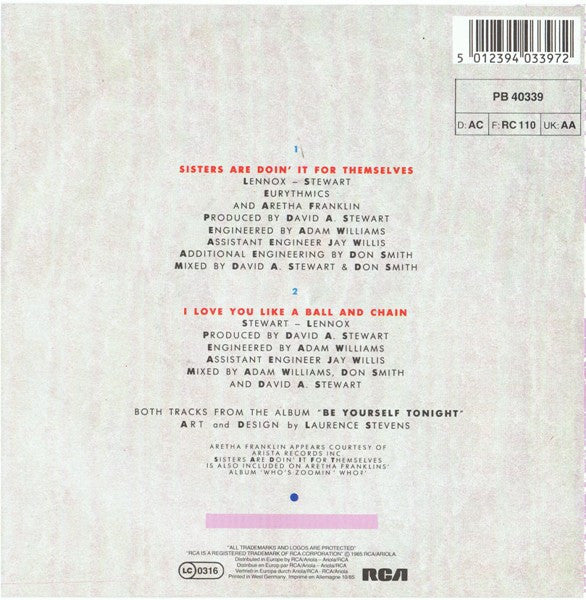 Eurythmics And Aretha Franklin : Sisters Are Doin' It For Themselves (7", Single)