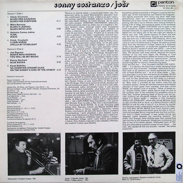 Sonny Costanzo / Czechoslovak Radio Jazz Orchestra : Na Sonnyho Straně Ulice / On The Sonny's Side Of The Street (LP, Album)