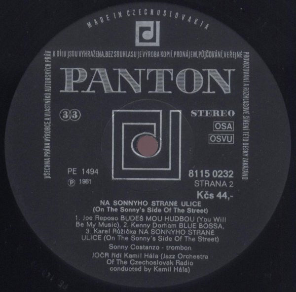 Sonny Costanzo / Czechoslovak Radio Jazz Orchestra : Na Sonnyho Straně Ulice / On The Sonny's Side Of The Street (LP, Album)