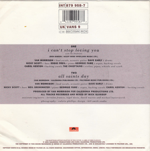 Van Morrison With The Chieftains : I Can't Stop Loving You (7", Single)