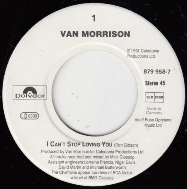 Van Morrison With The Chieftains : I Can't Stop Loving You (7", Single)