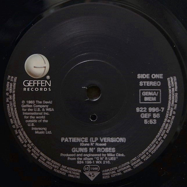 Guns N' Roses : Patience (7", Single, Sol)