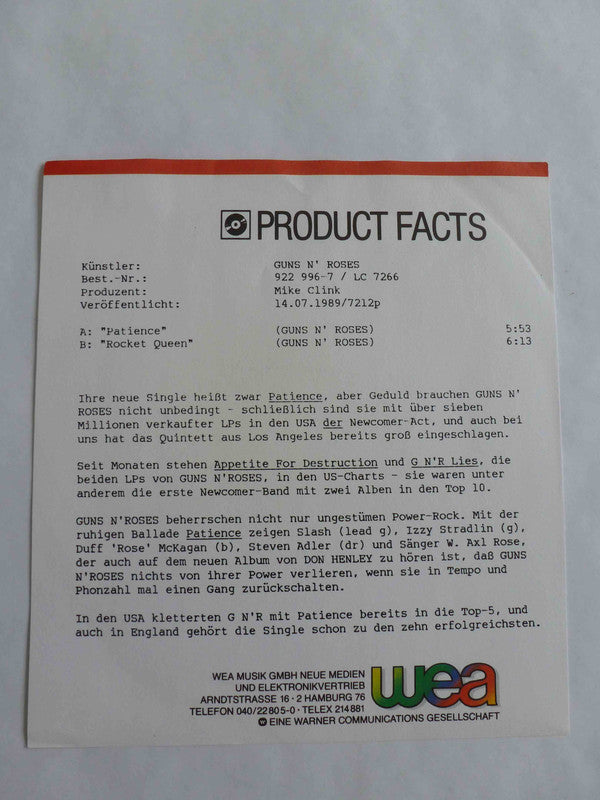 Guns N' Roses : Patience (7", Single, Sol)