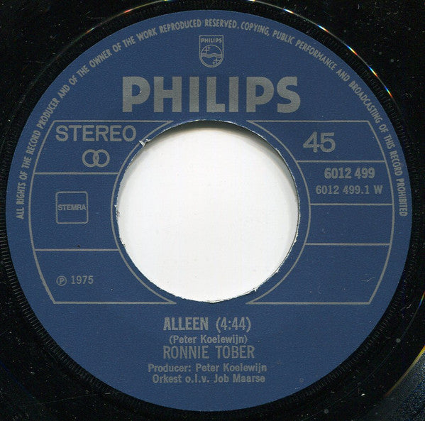 Ronnie Tober : Alleen (7")