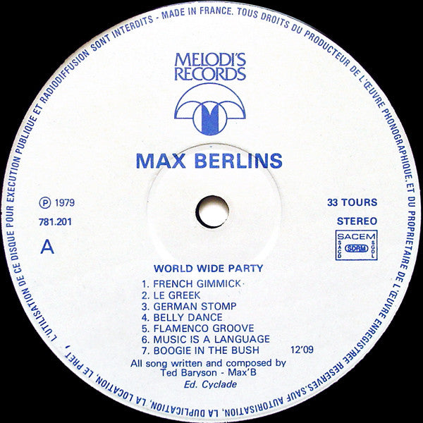 Max Berlins* : Worldwide Party (LP, Album, Mixed)