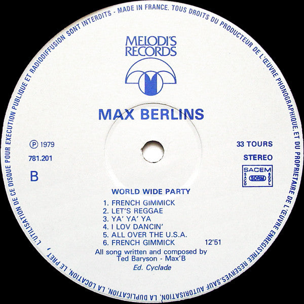 Max Berlins* : Worldwide Party (LP, Album, Mixed)