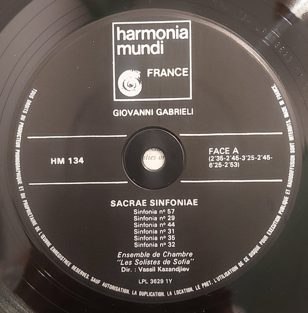 Giovanni Gabrieli, Sofia Soloists Chamber Orchestra, Vassil Kazandjiev : Sacrae Sinfoniae (LP)