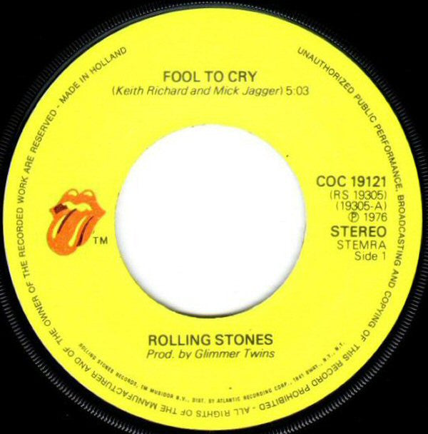 The Rolling Stones : Fool To Cry (7", Single)