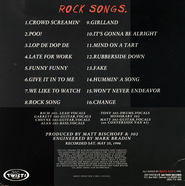 Boss 302 : Rock Songs (LP, Album, Whi)