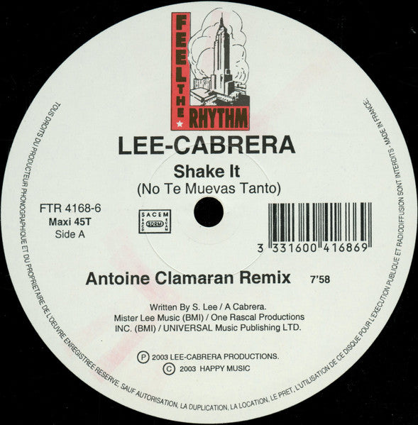 Lee-Cabrera : Shake It (No Te Muevas Tanto) (12", Maxi)