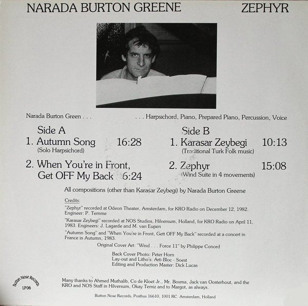 Burton Greene : Zephyr (Compositions For Solo Harpsichord And Piano) (LP, Album)