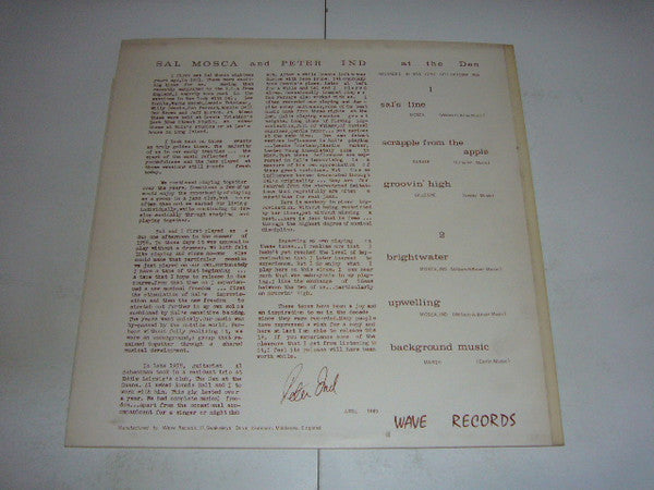 Sal Mosca, Peter Ind : Sal Mosca And Peter Ind At The Den  (LP, Album)
