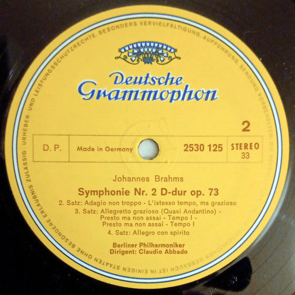 Johannes Brahms / Berliner Philharmoniker · Claudio Abbado : Symphonie Nr. 2 (LP)