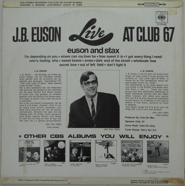 Euson And Stax (10) : J.B. Euson Live At Club 67 (LP, Album)