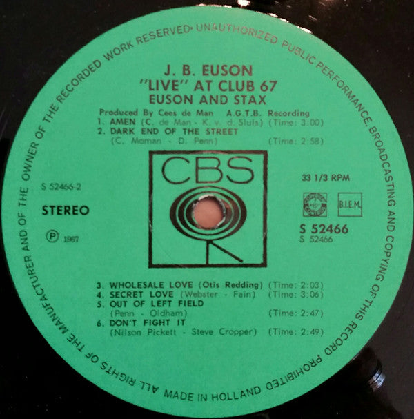 Euson And Stax (10) : J.B. Euson Live At Club 67 (LP, Album)