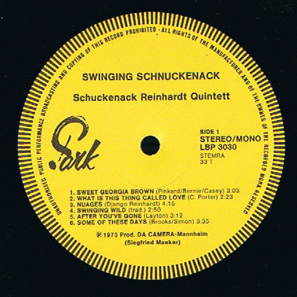 Schnuckenack Reinhardt Quintett : Swinging Schnuckenack, Een Hommage Aan Django Reinhardt En De " Hot Club De France" (LP, Comp)
