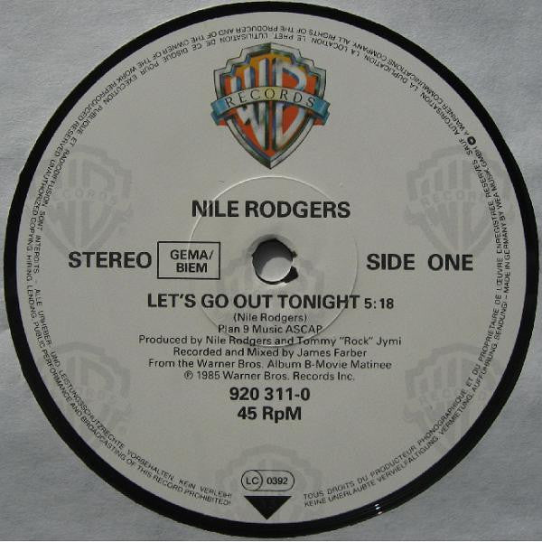 Nile Rodgers : Let's Go Out Tonight (12", Maxi)