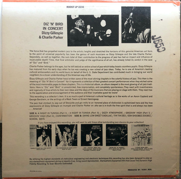 Dizzy Gillespie & Charlie Parker : Diz 'N' Bird In Concert (LP, Comp, Mono, RE)